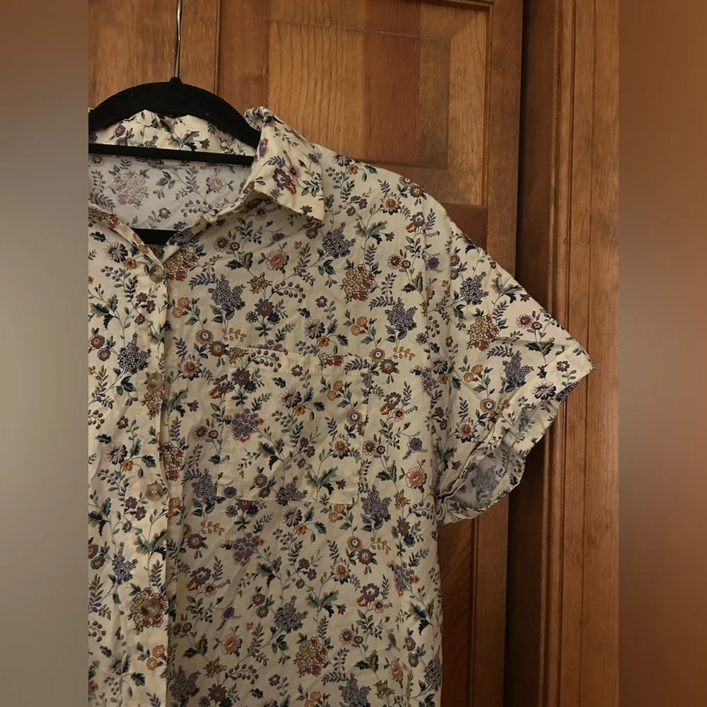 Women's Cream Floral Cotton Bohemian Slouchy Oversized Approx Sz L/XL Blouse